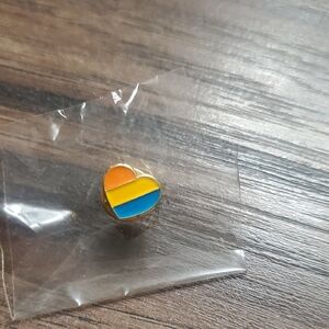 Heart Shaped Pin with Orange and Blue Stripes